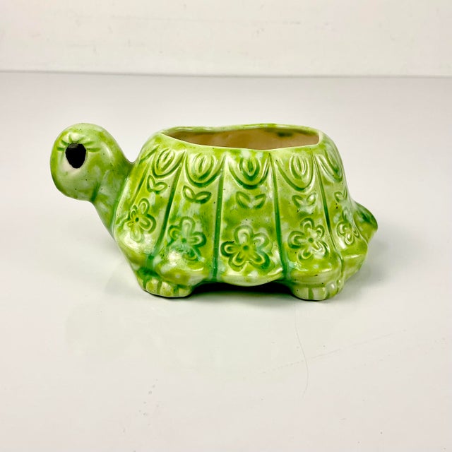 1970s Vintage Boho Chic Folk Art Whimsical Turtle Ceramic Planter For Sale - Image 6 of 12