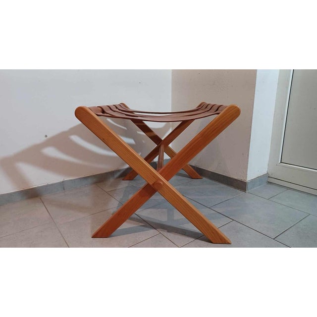 Stool in Leather and Wood, 1970s For Sale - Image 10 of 15