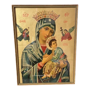 Antique Victorian Gothic Eastern European Hand Colored Religious Etching