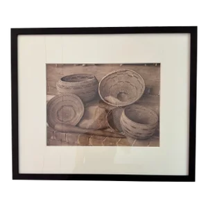 19th Century Framed Edward S. Curtis Photogravure Titled "Pomo Baskets, Mortar and Pestle"