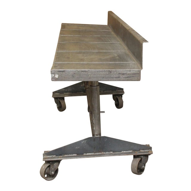 Mid 20th Century Industrial Steel Adjustable Height Rolling Desk For Sale - Image 4 of 6