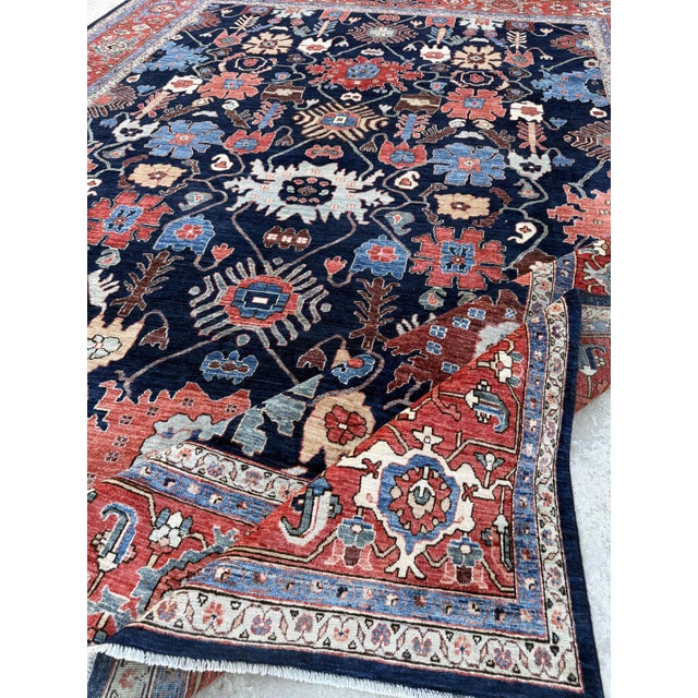 Navy Persian Heriz Design Hand-Knotted Wool Rug, 10'01 X 13'08 For Sale - Image 10 of 10