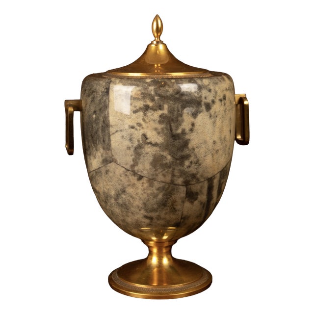 Grey Parchment and Brass Thermos Glacette by Macabo for Cusano Milanino, Italy, 1950 For Sale