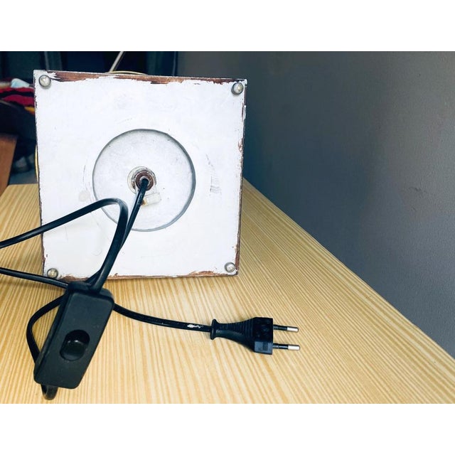 Large Regency Style Amber Acrylic Glass Buffet Table Lamp with Brown Drum Lampshade, 1970s For Sale - Image 15 of 16