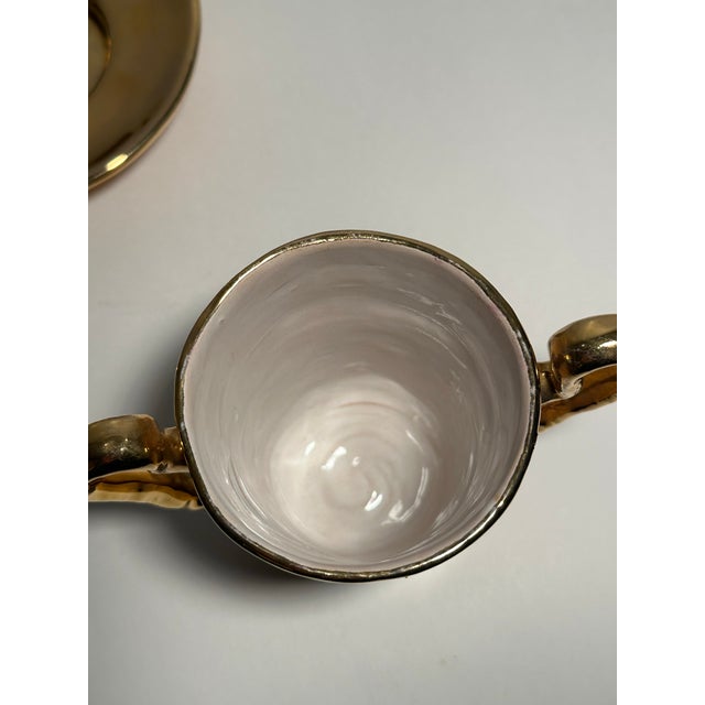 Ceramic Marchesi Ricci Per La Suvera Italian Ceramic Urn, Lid & Saucer - Gilde Finish For Sale - Image 7 of 7