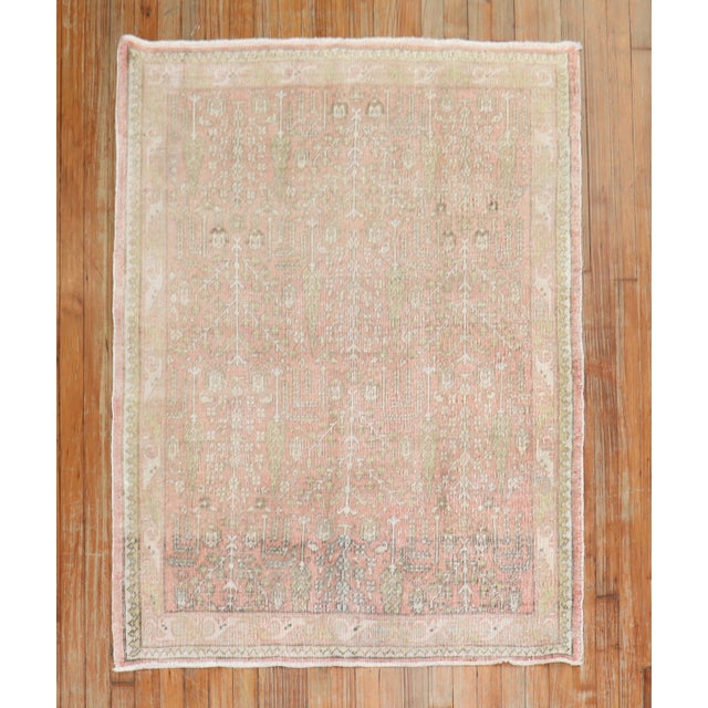 Scatter-size Turkish Oushak Rug with an all-over tree design on a soft pink field from the 1930's Details rug no. j2331...