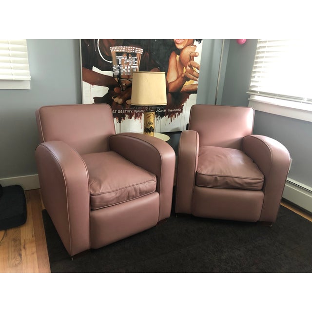 Pair of Modern Art Deco Style Leather Club Armchairs For Sale - Image 4 of 6