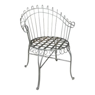 Late 19th Century French Wrought Iron Garden Chair in the Style of Salterini in Silver For Sale