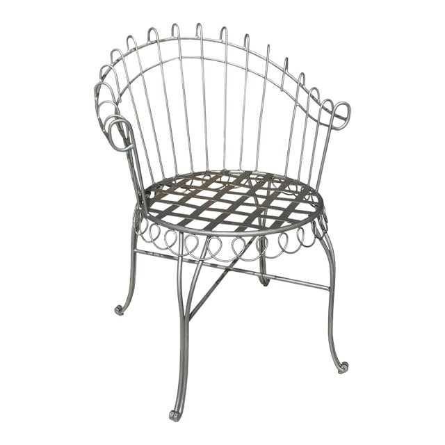 Late 19th Century French Wrought Iron Garden Chair in the Style of Salterini in Silver For Sale