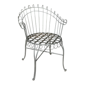 Late 19th Century French Wrought Iron Garden Chair in the Style of Salterini in Silver