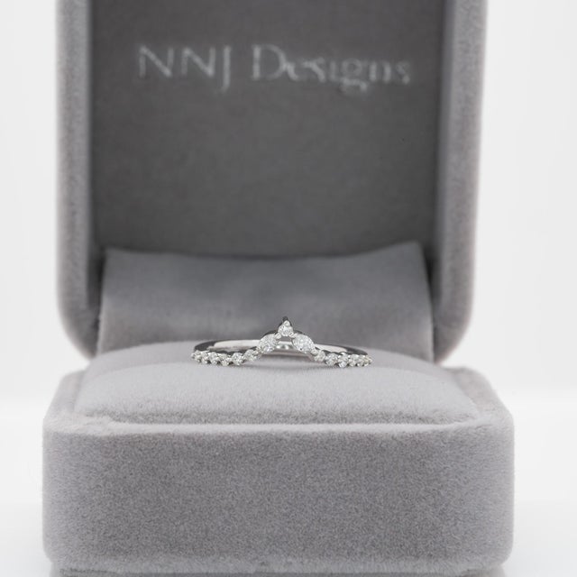 Modern Curved Chevron Diamond Band: Solid 14k Gold, Marquise & Round Wedding Ring, Size 6.75 For Sale - Image 3 of 8