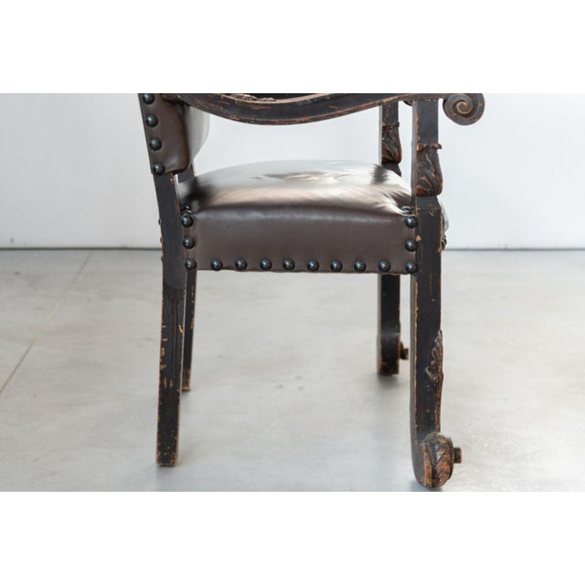 19th Century Beechwood, Metal, and Leather Throne, 1800s For Sale - Image 12 of 14