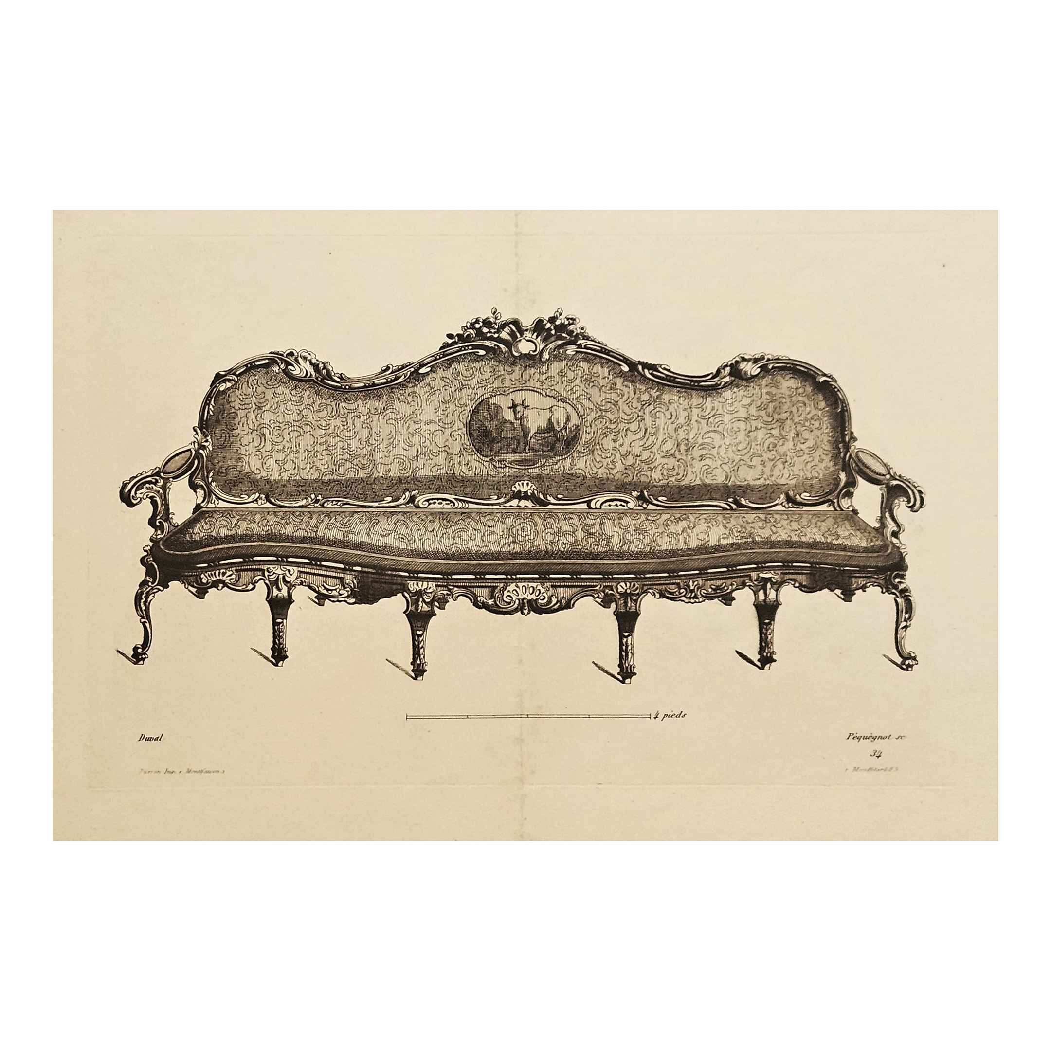 1878 Rare, Large Antique French Furniture Design Lithograph