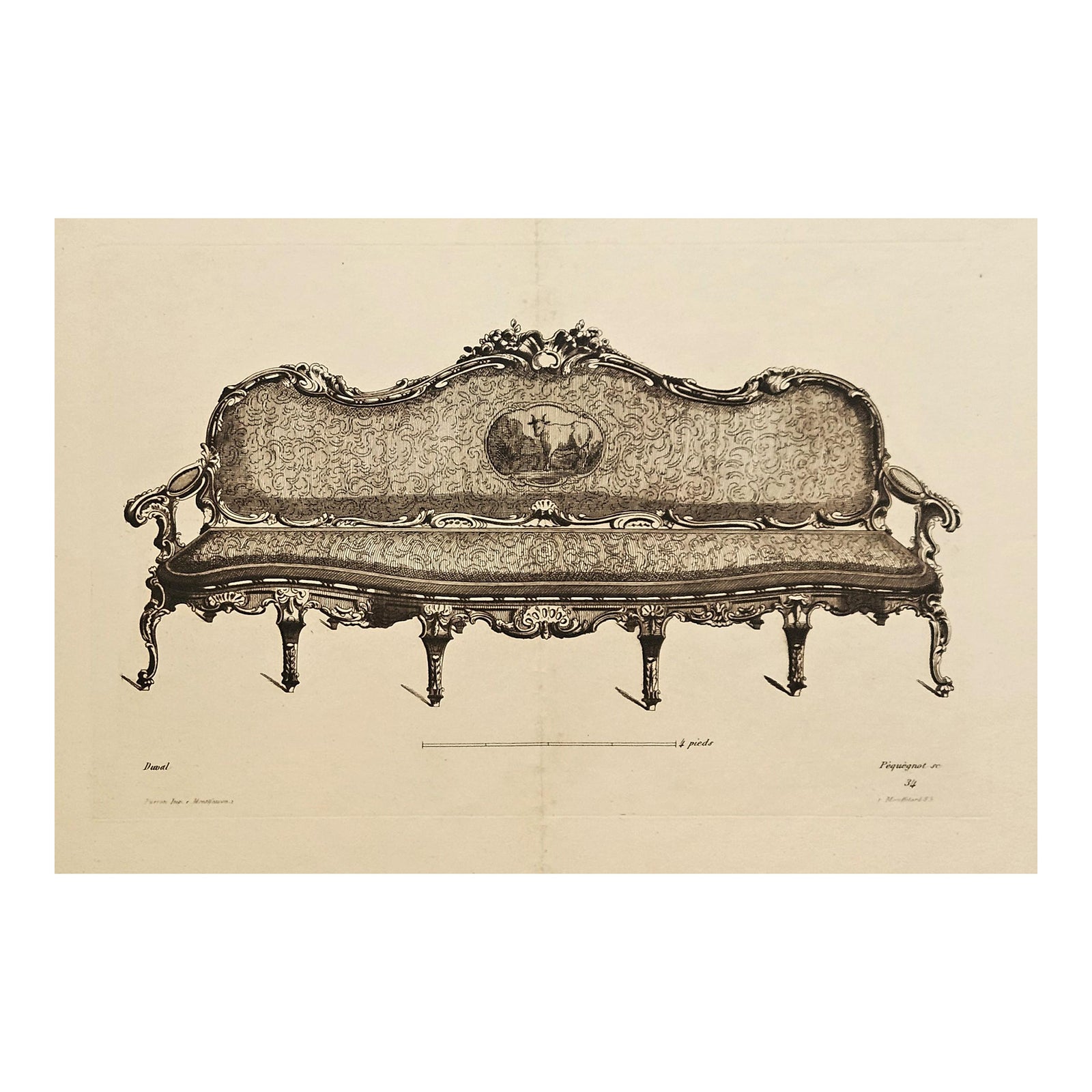 アンティーク 家具 1878 Rare, Large Antique French Furniture Design Lithograph