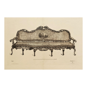 1878 Rare, Large Antique French Furniture Design Lithograph, Settee, Documentation