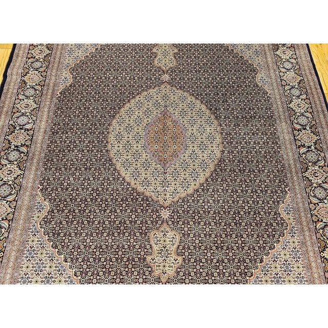 Antique Persian Tabriz Mahi Rug, Hand-Knotted Wool & Silk, Herati Geometric Pattern, Navy & Ivory, 9x12 For Sale - Image 18 of 18