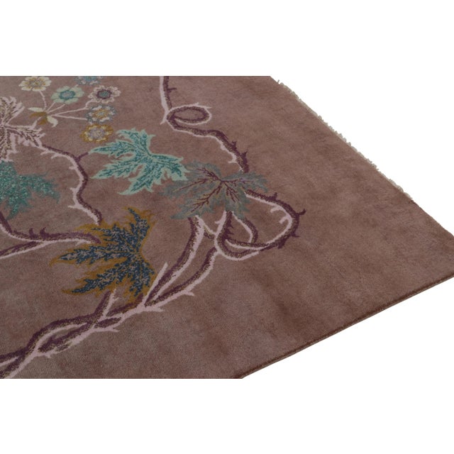 Rug & Kilim Chinese Style Art Deco Rug in Brown, Bordeaux & Blue Florals - 8'x10' For Sale In New York - Image 6 of 9