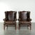 Large English Dark Cognac-colored Cowhide Leather Wing Armchairs, Set of 2 For Sale - Image 14 of 14