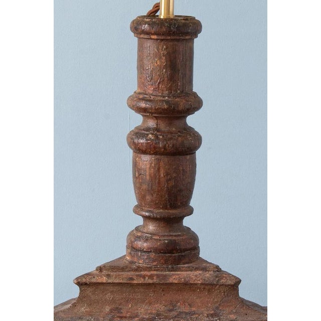 Wood 18th Century French Turned Wood Candlestick Table Lamp For Sale - Image 7 of 11