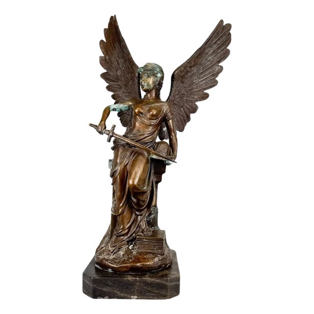 Antique Broze Sculpture of Angel with Sword, 1890s For Sale