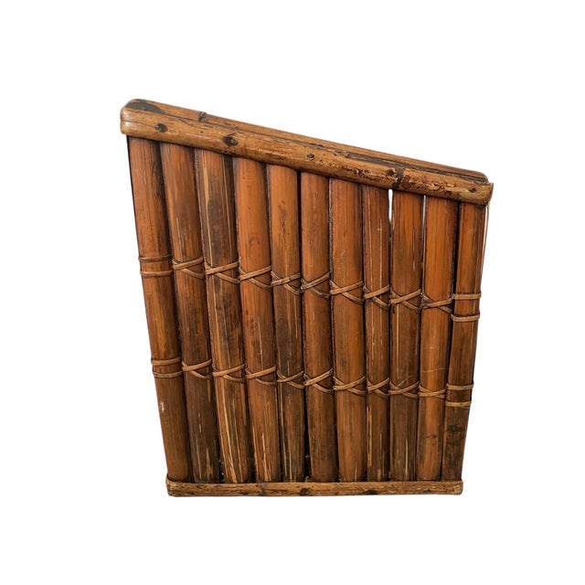 Vintage MCM Burnt Bamboo Magazine Rack Twin Compartment Boho Tiki Accent For Sale - Image 4 of 6