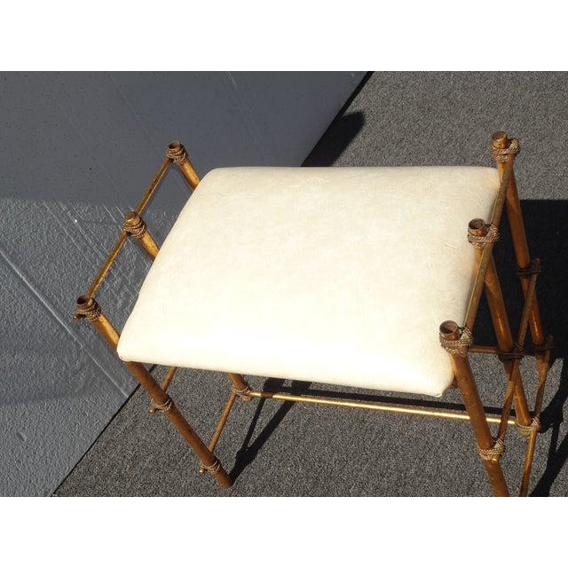 Vintage Hollywood Regency Gold Gilt Rope Metal Vanity Bench Stool For Sale In Los Angeles - Image 6 of 18