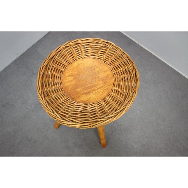 Brown Rattan Stool by Jan Kalous for Úluv, Czechoslovakia, 1960s For Sale - Image 8 of 8