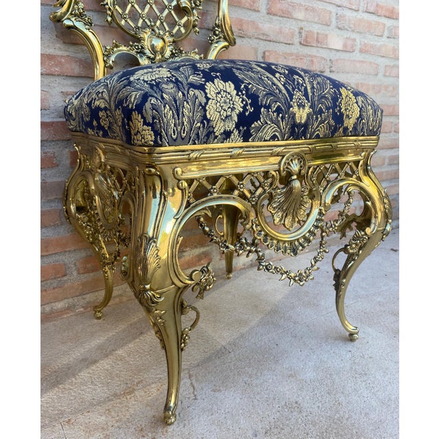 1930s Italian Rococo Style Giltwood Chair with Rich Blue Damask Upholstery For Sale - Image 13 of 18