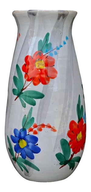 Vintage Italian Porcelain Farmhouse Floral Flared Vase