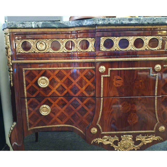French Antique French Louis the XvI Style Marble Top Chest / Commode With Armolu Beautiful Inlay For Sale - Image 3 of 15