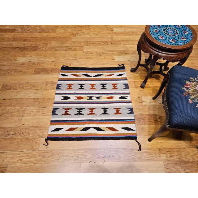 American Vintage Navajo Saddle Blanket, Band Pattern, Native American Wall Art, 3x3 For Sale - Image 3 of 11