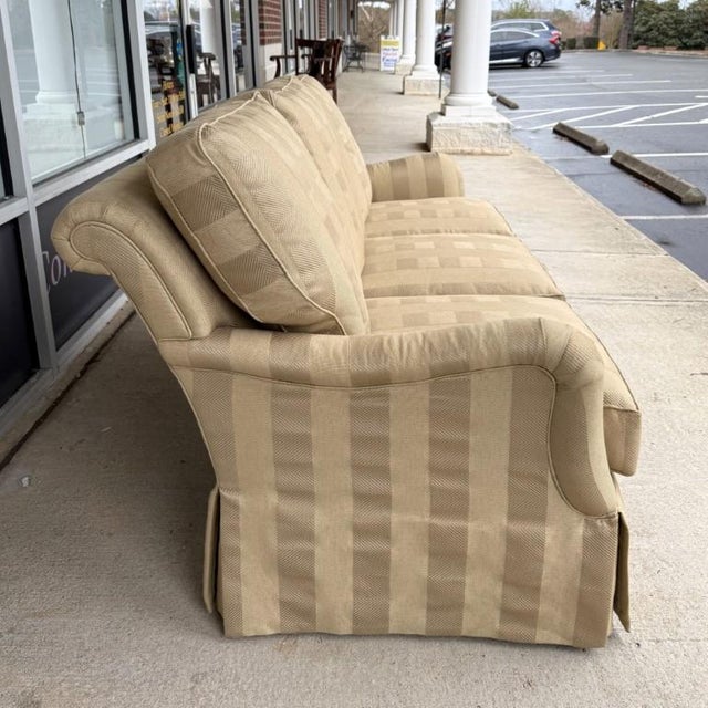Wesley Hall Traditional Tan Sofa With Pleated Skirt For Sale In Raleigh - Image 6 of 11