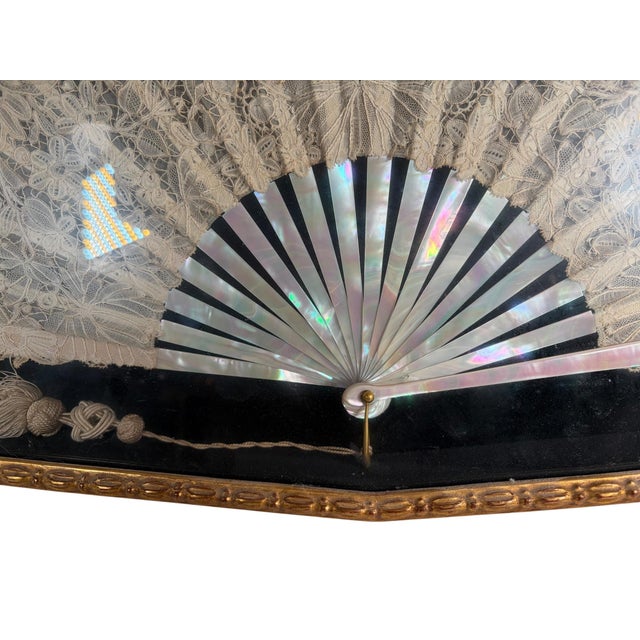 Wood 19th Century Woven Lace Fan in Giltwood Shadowbox Frame For Sale - Image 7 of 10