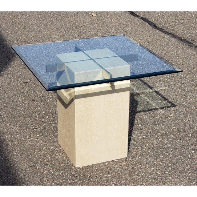 Vintage Artedi Travertine Side Table With Brass and Glass Chairish