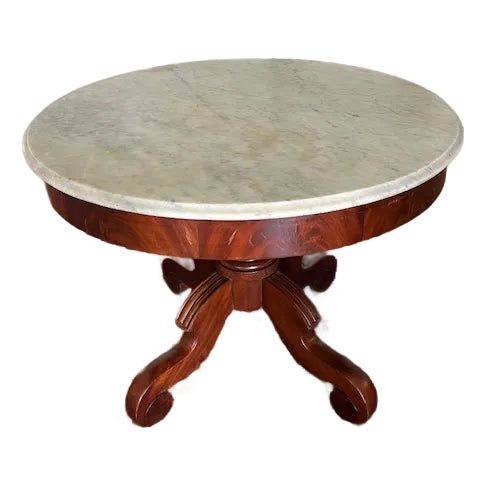 Antique 36" Marble Top Mahogany Center Table For Sale