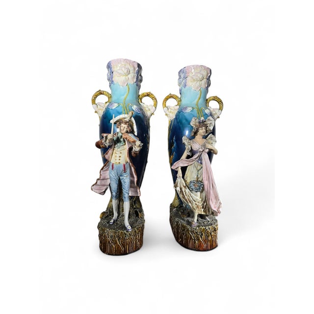 Art Nouveau Enamelled Ceramic Vases, 1890, Set of 2 For Sale - Image 11 of 14