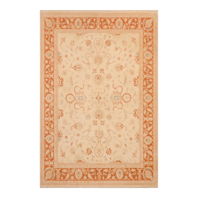 Classic Ziegler Beige Orange Hand-Knotted Wool Rug - 8'1'' X 9'11'' For Sale