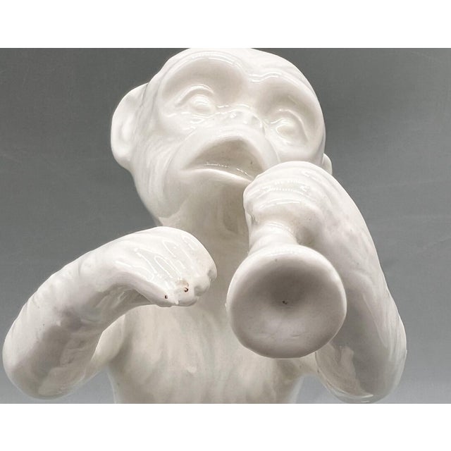 Vintage Fitz and Floyd White Ceramic Monkey Musician Figurines, Set of 3 — Hollywood Regency / Whimsical For Sale - Image 9 of 15