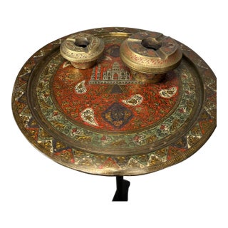 Vintage Indian Brass Taj Mahal Tray With Removable Vessels, Mid-20th Century For Sale