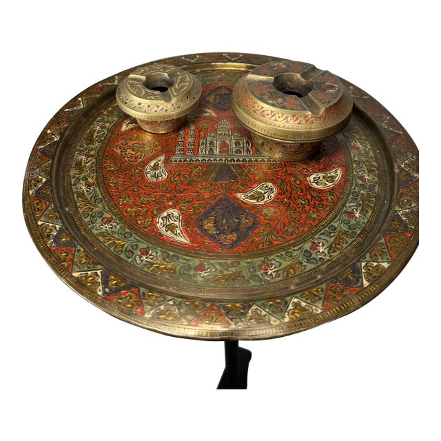 Vintage Indian Brass Taj Mahal Tray With Removable Vessels, Mid-20th Century For Sale