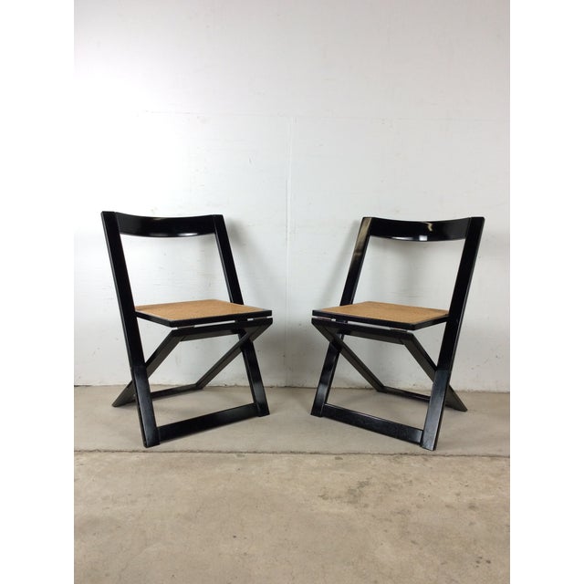 Set of 4 Folding Chairs With Black Lacquer Finish and Caned Seats For Sale - Image 14 of 18