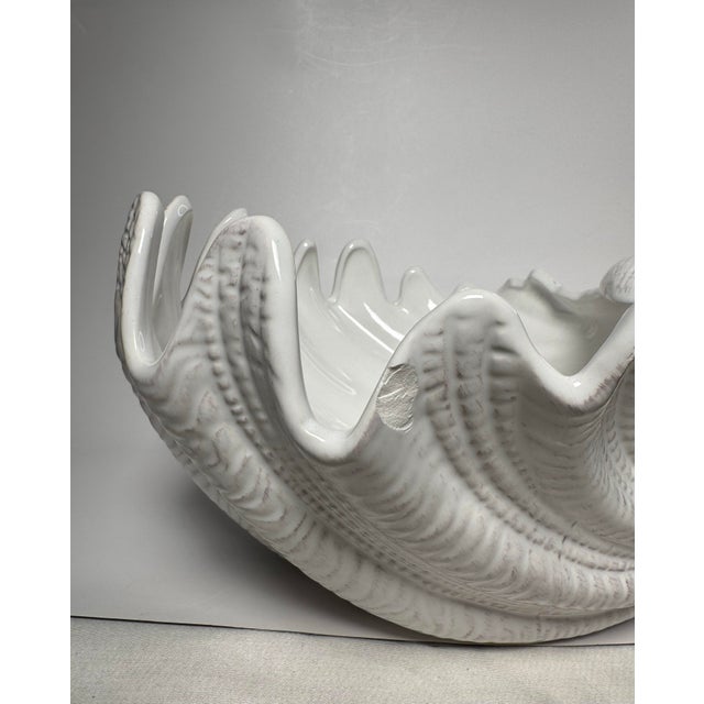 Coastal Nautical White Ceramic Clamshell Serving Bowl For Sale - Image 9 of 12