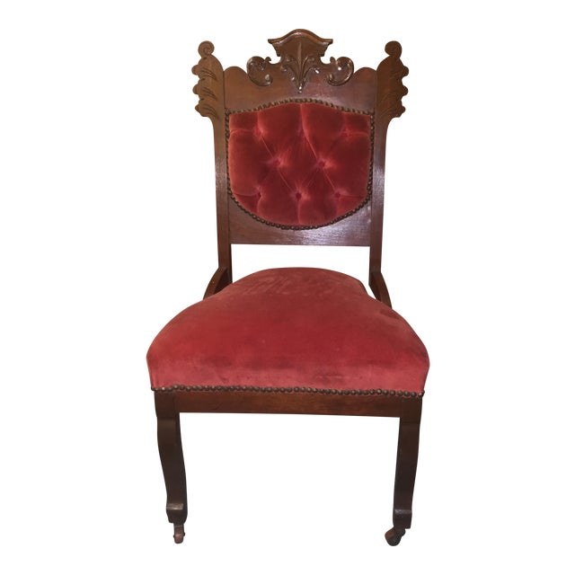 Antique Eastlake Style Red Upholstered Accent or Side Chair Chairish