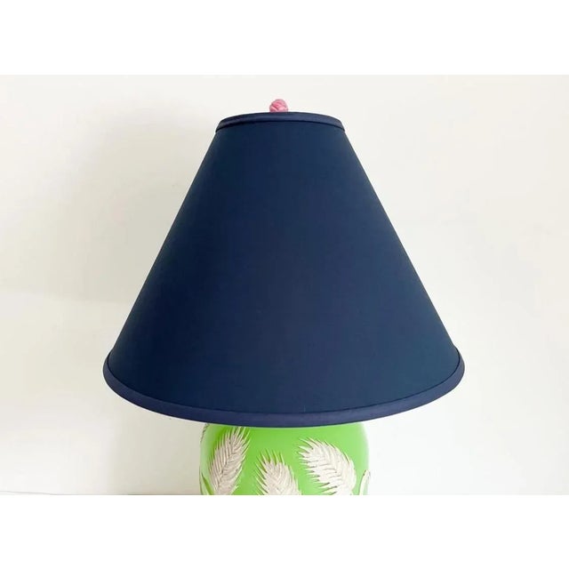 1970s Green Palm Ginger Lamp & Shade For Sale - Image 6 of 18
