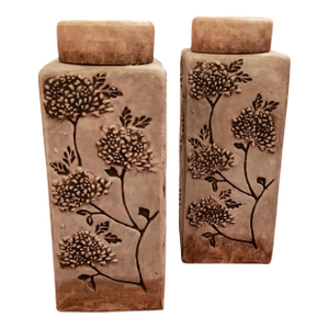 Pair of Very Large Very Heavy Urns or Canister Vessels or Vases With Large Round Chunky Lids.