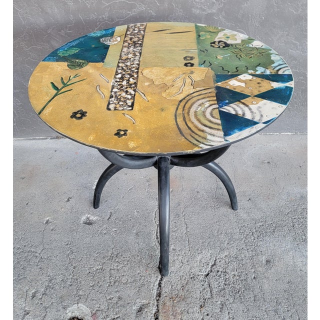 Circular Side, Game or Dining Table With Abstract & Mosaic Tile Decoration For Sale - Image 15 of 15