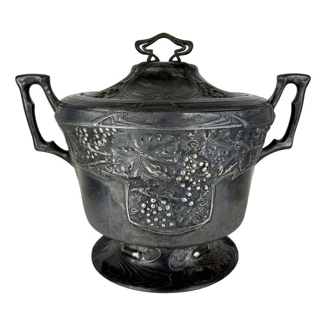 Antique Art Nouveau German Pewter Soup Tureen from B&G Imperial Zinn, 1900 For Sale