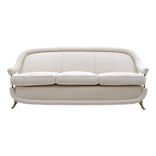 Mid-Century French Art Deco Style Sofa with Brass Details, 1950s For Sale
