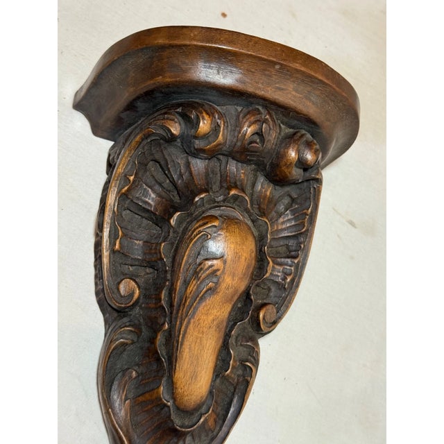 Antique Ornate Hand Made Carved Wood Wall Mount Clock Shelf Sculpture For Sale In New York - Image 6 of 11