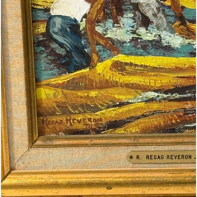 Late 20th Century R. Recao Reverón Jr. ‘The Fishermen’ 1970 — Coastal Beach Seascape For Sale - Image 5 of 11